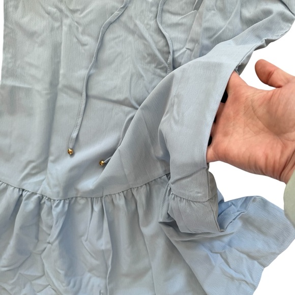 NWT Dokotoo Baby Blue Babydoll Ruffle Sleeve Drawstring V-neck Swing Dress Small - Picture 6 of 13